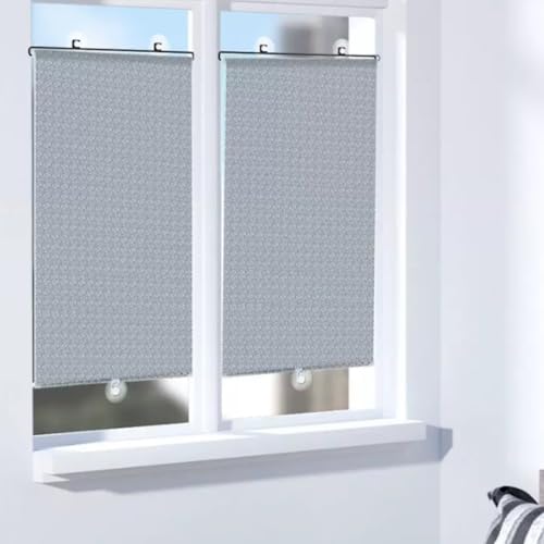 Estor Opaco Sin Taladrar, Persianas Enrollables con Ventosas para Ventanas Puertas, Cortina de PVC, Película Parasol Temporal Resistente Al Desgaste, Protección Solar Privacidad(Plata)