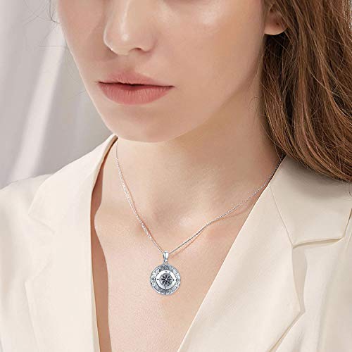 Compass Locket Necklace, Graduation Gift Locket Necklace That Holds Pictures Pendant 925 Sterling Silver Vintage Photo Locket Jewelry Gifts For Women Men Graduation Birthday #TOP2