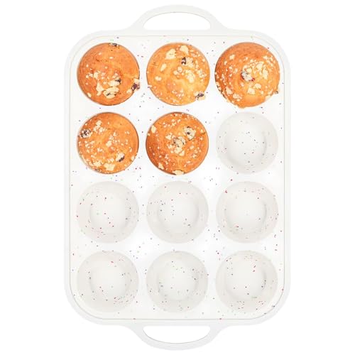 Fimary Silicone Muffin Pan for Baking with Metal Reinforced Frame Nonstick Cupcake Pan 1 Pack Regular Size Egg Bites Silicone Mold