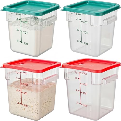 Image of Lallisa 4 Pcs 8qt & 4qt Clear Food Storage Containers with Lids Handles and Scales, Stackable Plastic Square Food Storage Containers for Dough Proofing Baking Kitchen Restaurant(Red, Green)