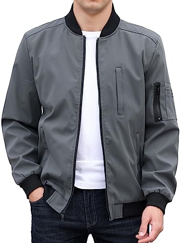 BPKUOLNN Men's Windbreaker lightweight Jacket, Windproof Casual Bomber Jacket with 5 Pockets, Father's Day Coat with Full Zip