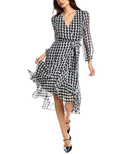 Women's Houndstooth Printed Faux Wrap Midi