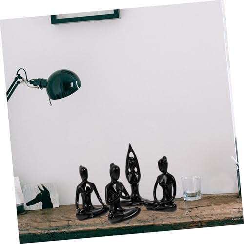 Statues de yoga en céramique SUPVOX lot de 4 figurines zen noires mates pour décor moderne - 5