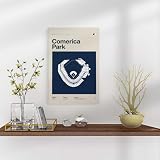 9W Comerica Park Canvas Poster Art Print Detroit Tigers Mid Century Modern Baseball Lover Wall Art Decor For Home Office