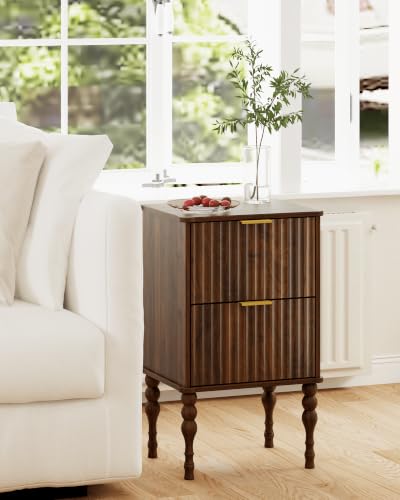 Image of Veegle Wooden Nightstand with 2 Drawers Dark Brown