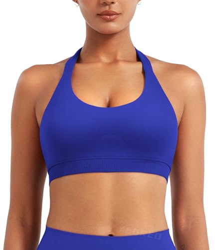 Image of YEOREO CoreFlex Women Halter Sports Bra Workout Seamless Padded Basic Bra Open Back Yoga Gym Crop Top