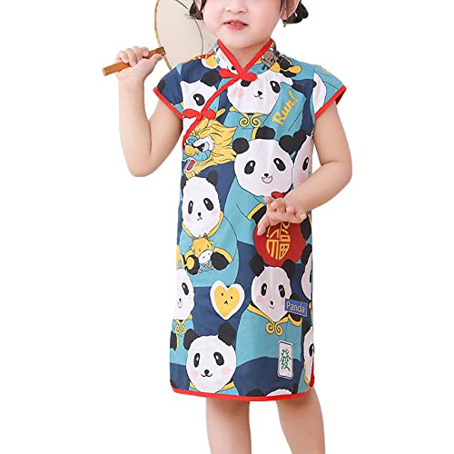 Girls Chinese Cheongsam Dress Panda Print Summer Sleeveless Princess Party Qipao with Fringed Hairpin3