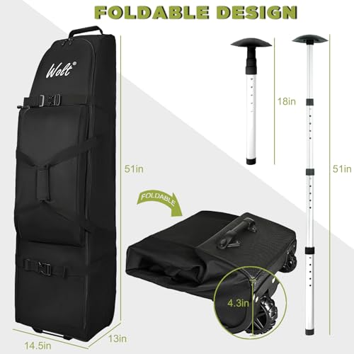 Wolt | Golf Travel Bag with Anti-Impact Support System - Soft Padded Golf Travel Case for Airlines, 900D Heavy Duty Oxford Fabric Golf Travel Cover with Wheels (Black) - Thumbnail 2