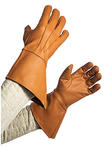 Andracor Gants à manchette robustes en cuir véritable pour différents personnages LARP - Utilisables individuellement pour le Moyen Âge, le fantasy, le cosplay et les loisirs, marron, M