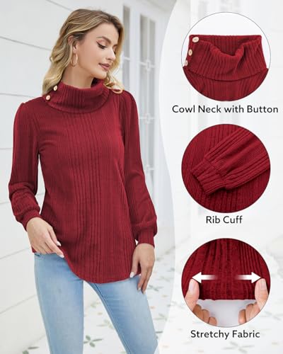 Bulotus Women's Turtleneck Tunic Sweaters Long Sleeve Ribbed Knit Comfy Loose Casual Fall Sweater