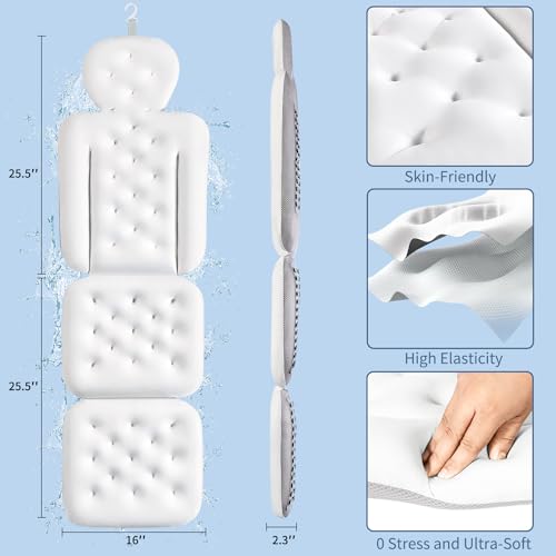 Luxury Bath Cushion, Full Body Bathtub Pillow with 160 Suction Cups, Bath Mat for Head and Neck Support, with Laundry Bag (White, 51.2" x 16.2") - Image 7