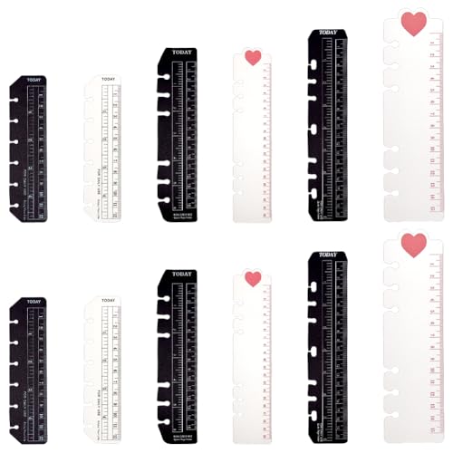 FINGERINSPIRE プラスチックブックマーク定規 A5 A6ページマーカーページ ルーズリーフ定規 ノートブックバインダー定規 長方形測定定規 6穴用 A5 A6バインダーノートブック詰め替え可能ジャーナルブックマーク 12個