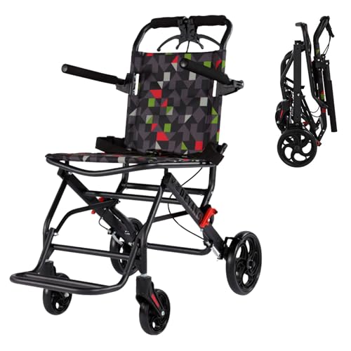 【アイプロダクト】 コンパクト車椅子 【日本企画】【安定設計(最大荷重100kg)】【軽量8.2kg&折りたたみ式】介助型 ノーパンクタイヤ フットレスト 男女兼用 背面ポケット 組み立て不要 (レッドブラック)