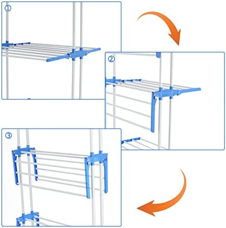 Shoze Clothes Drying Rack 3 Tier Folding Indoor Laundry Rack with Four Wheels Standing Space Washing Airer Laundry Hanger Dryer for Home Garden