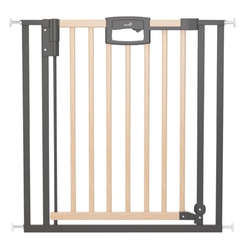 Geuther Türschutzgitter Easylock Plus | Treppenschutzgitter ohne Bohren Breite 80,5-88,5 cm | Türgitter Baby Holz-Metall | Kinderschutzgitter beidseitig öffnend | Kindersicherung Tür | Natur-Anthrazit
