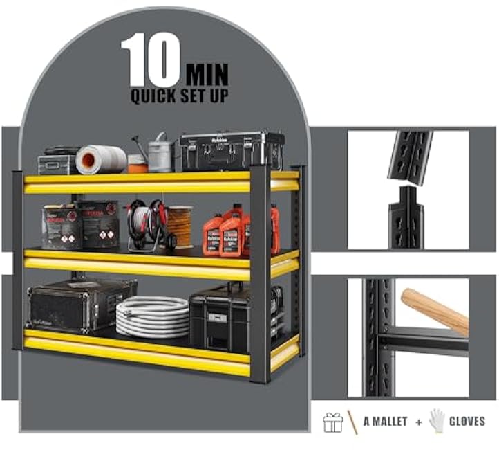 48 W Garage Shelving Heavy Duty, 1650LBS Loads Adjustable Garage Storage Shelves,3-Tier Metal Storage Racks and Shelving Units, Utility Rack Shelves,48 W x 18 D x 39 H,Yellow