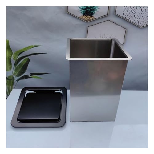 Cubo de Basura Cuadrado Empotrado con Tapa, Solapa de Acero Inoxidable integrada, Cubo de Basura Oculto para encimera, cesto de Basura para encimera, Oficina, Cocina, Negro, 27,5 x 19,5 cm
