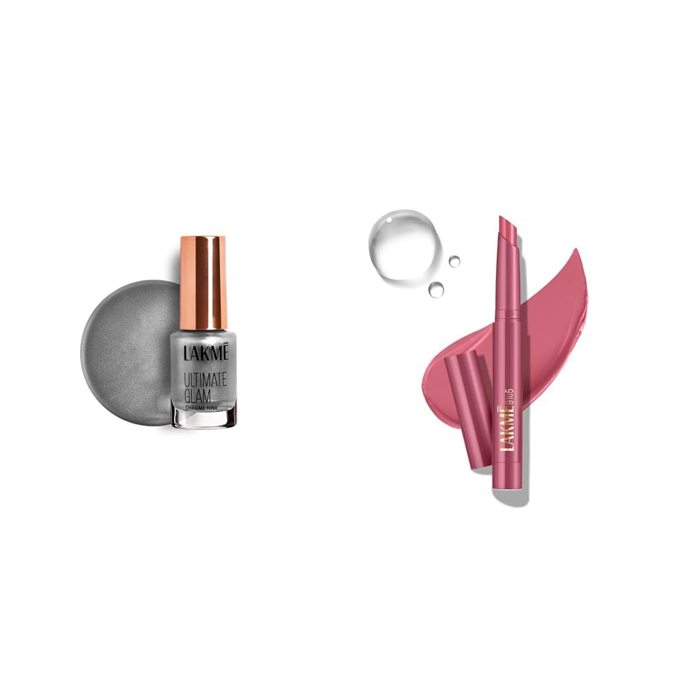 LAKME Ultimate Glam Chrome Nail Paint, Gunmetal 6ml Lakme 9 to 5 Forever Matte Lip Crayon, Vision Pink 1.1g-picture-10