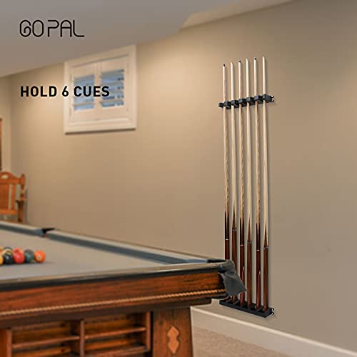 Go Pal CR1 Black Pool Cue Holder, Wall Mount Pool Stick Rack for 6 Cues Stick Storage, Pool Cue Set Rack, Pool Table Rods Organizer - Image 2