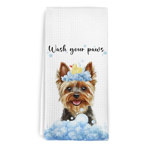 cvjutf Funny Yorkie Dog Bathroom Hand Towels, Yorkie Yorkshire Terrier Dogs Accessories Gifts for Women, Dog Decorative Hand Towels for Bathroom Decor, Wash Your Paws Kitchen Dish Towel, 16x24 Inch