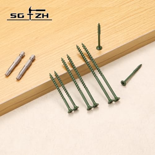 Image of #10 x 3-1 /2 inch Deck Screws (464Pcs) 8lb. Exterior Wood Screws. Carbon Steel, Green, Flat Head, Rust Resistant epoxy Coated, with T25 Star Bit