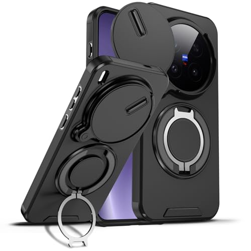 Anlalish Compatible con VIVO X300 Pro Funda con Soporte Magnético, Funda para VIVO X300 Pro Funda Mate Soporte para Coche Protección Militar Cámara Deslizante (Negro)