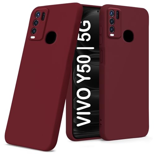 Image of TRUEUPGRADE Liquid Silicone Designed Back Case Cover for Vivo Y50 | Microfiber Inside, Full Protection | Bumper Back Cover Case for Vivo Y50 Wine