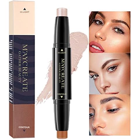 Prreal Contour Stick , Face Concealer Pen Double-Head Highlight Contour Sticks, Pearly Natural and Coffee, Waterproof Body Face Brighten Facial Shade Makeup Pencil# Pearly Natural + Coffee Cover
