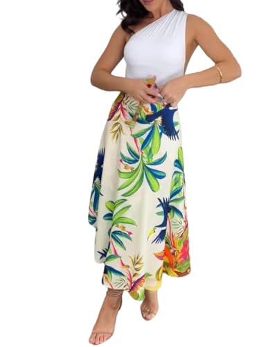 CHICME Womens Beach Skirt Summer 2026 Tropical Floral Print Self Tie Knot Split Hawaii Wrap Skirt-be-M Beige