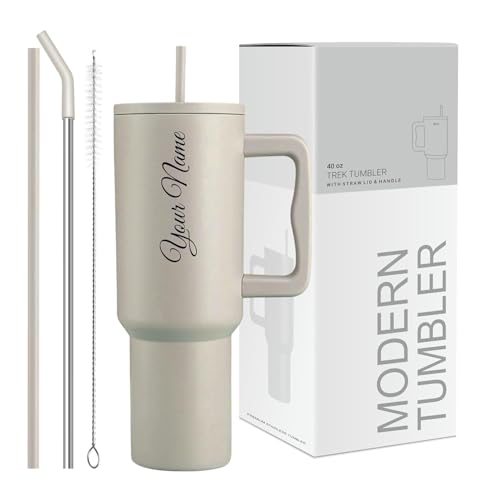 Image of Zephorus Personalised with Your Name,1200ml with Straw-Handle - Stainless Steel Double Wall Insulated Cup| Leakproof Sipper Mug for Hot - Cold Drinks|Coffee-Water (40 - Oz - Cream)