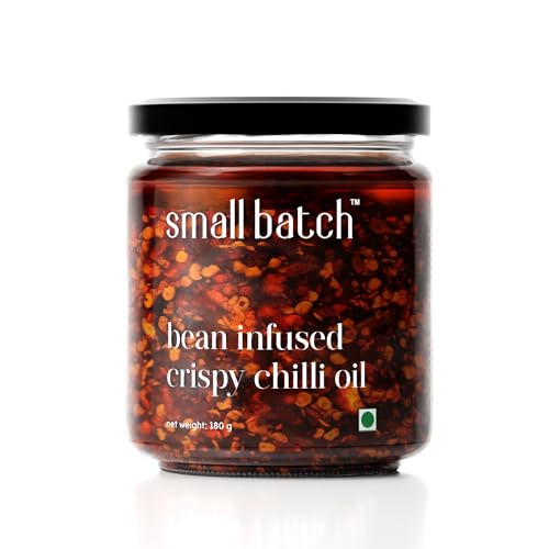 Image of SMALLBATCH Bean Infused Crispy Chilli Oil, Made with Fresh Ingredients, Perfect Condiment & Works as a Dip, Spread, Marinade, Saute, Stir-fry & Finishing Sauce, Pack of 1, 180 g, Pure Veg