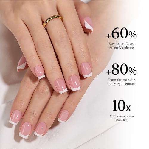 Image of Beetles French Tips Press On Nails - Glow French | Pink Press On Nails Short Square 150 Pcs Fake Nail Tips, Soft Nail Gel False Nails Art DIY Gifts for Women