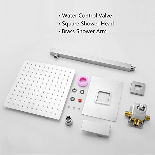 Lordear 16 Inch Rainfall Shower Head Solid Square Shower Head Ultra Thin 304 Stainless Steel Brushed Nickel Adjustable Rain Shower Head,Waterfall Full Body Coverage With Silicone Nozzle #TOP2