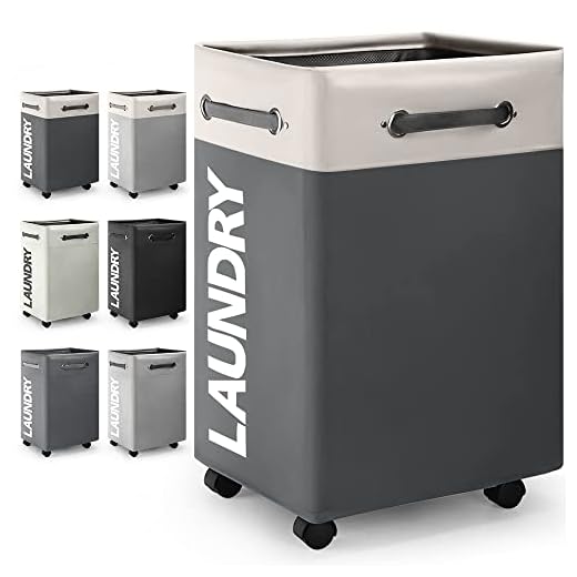 Rieeyrslza Cestos para la Colada con Ruedas 74L Cesta de Ropa Sucia con Ruedas Cesto de Ropa de Gran Capacidad Cestos para la Colada Multifunción Bolsa de Lavado de Ropa(Blanco + Gris Oscuro o2)