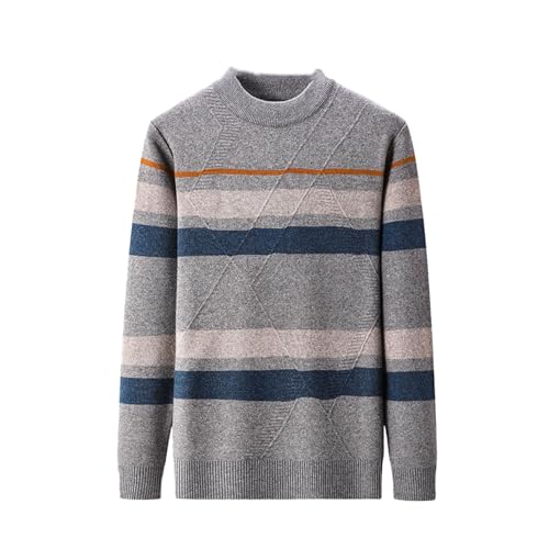 Men's Color Blocked Striped Sweater Round Neck Casual Warm Thick Knitted Pullover