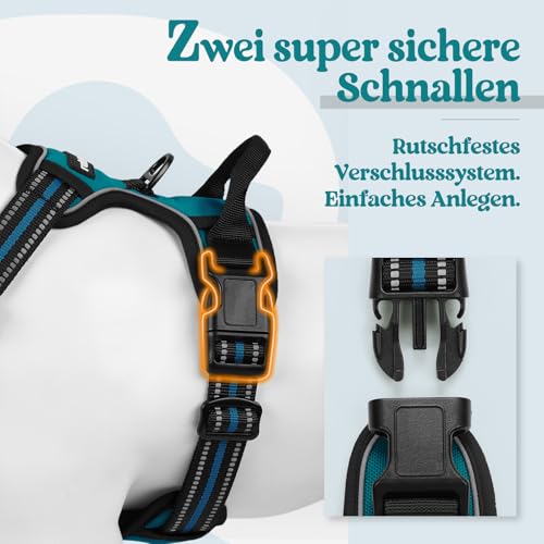 rabbitgoo Hundegeschirr Mittelgroße Hunde, Anti Zug Geschirr mit Kontrolle, No Pull Verstellbar Hundegeschirr Grosse Hunde, Atmungsaktiv Reflexstreifen Brustgeschirr Sichere Führung Dunkelgrün M