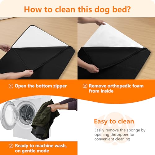 HMTOPE Orthopädisches Hundebett, 10cm Dicke Hundekissen für Mittelgroße Hunde, Grosse Hunde, Abnehmbar und Waschbar Hundematte, rutschfeste Unterseite, Wasserdichtes Innenfutter, 112 cm, Olivgrün