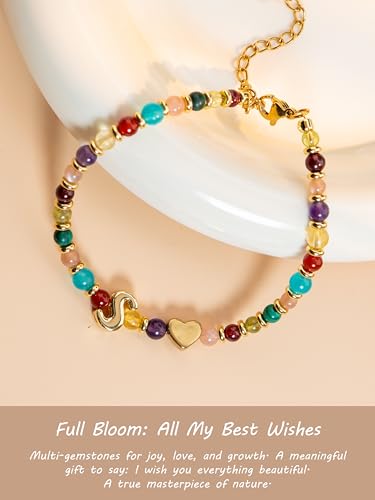 SENLLY Crystal Initial Bracelet, Meaningful Gift for Women Crafted with Natural Stone & 3D Initial Bead S, Adjustable for Mom Daughter Sister Wife Friend - image 2