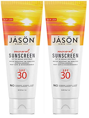 Jason Sun Mineral Natural Zinc Oxide Sunscreen SPF 30 with Shea Butter and Jojoba Oil, 4 Oz. (Pack of 2)
