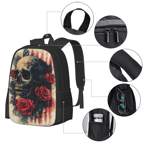 Image of Floral Skull Print Backpack For Men Women Lightweight Daypack For Daily Commutes Business Travel Hiking