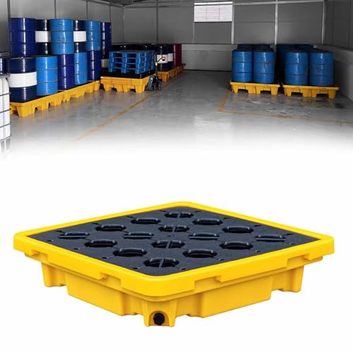 Heavy-Duty Spill Containment Platform with Forklift Slots & Drain Modular Anti-Slip Leakproof Large Plastic Tray for Industrial Use(130x68x15cm)