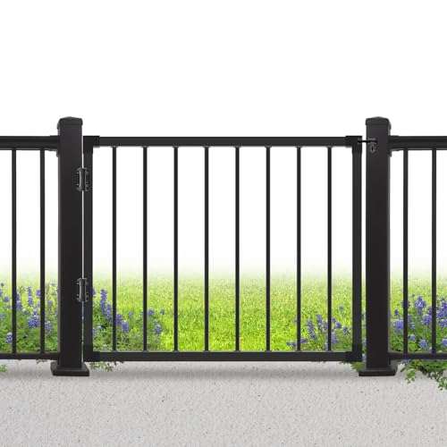 SunCrafts Deck Fence Gate Outdoor 32H Gate for 36H Deck Black Heavy Duty Steel Anti-Rust Door with Customizable Width (Up to 48) Metal Gate for Residential Yard Patio(No Hinge)