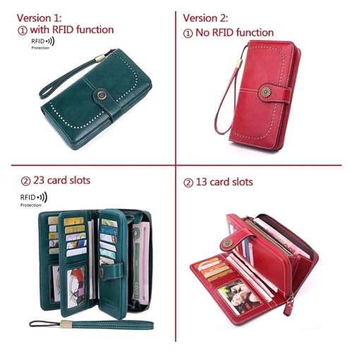 Card Bag,wallet, Card Bag,Women Wallet Blocking Leather Wallets for Women Long Zipper Large Ladies Clutch Bag Female Purses Card Holder(Green)3