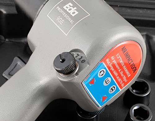 Kit Chave de Impacto Pneumática Pesada Duplo Martelete 63kgf + jogo de Engates