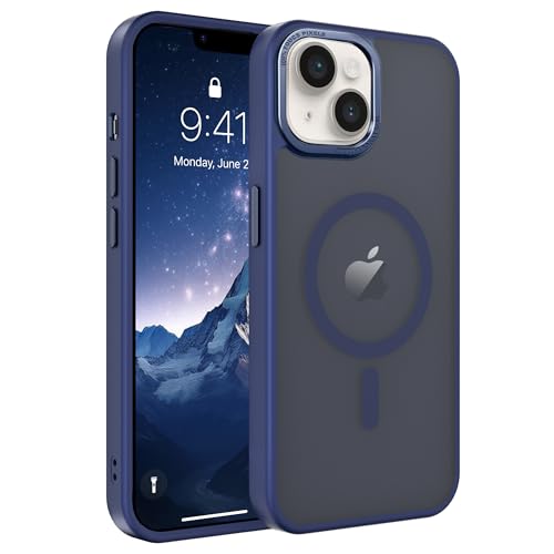 Image of Magnetic iPhone 14 /13 case,Compatible with Magsafe, Military-Grade Protection,Slim Translucent Matte Shockproof with Anti-Scratch Anti-Fingerprint Phone Cover (Dark Blue, iPhone 14 /13)