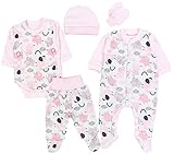 TupTam Baby Mädchen Bekleidung Set Langarm Hose Body Strampler Hose Mütze Neugeborene Handschuhe 5 tlg, Farbe: Elefanten Regenbogen Rosa Grau, Größe: 56