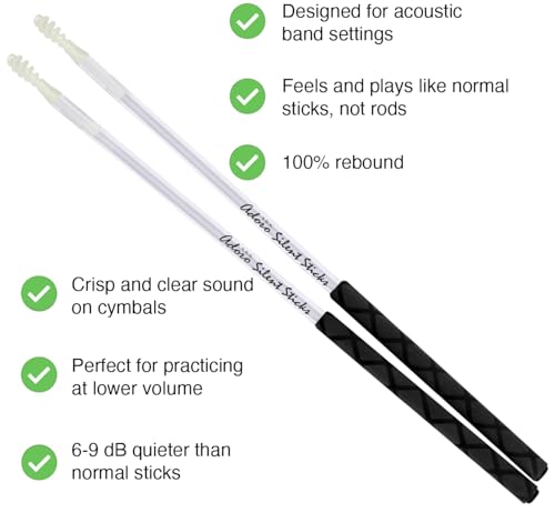 Adoro Sticks silencieux - Bâtons de tambour conçus pour la musique acoustique en direct - Réduire le volume de tout ensemble de tambours et maintenir un son plein bâton - Plus besoin de blindage ou de dampeners - SSX (1 Paire)