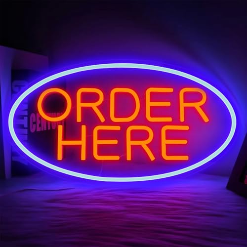 Image of Order Here Neon Sign Order Here Sign Business Neon Sign for Wall Decor Neon Led Sign Order Neon Light Sign Light Up Sign for Coffee Shop Opening Restaurant Cafe Bar Decor Supermarket