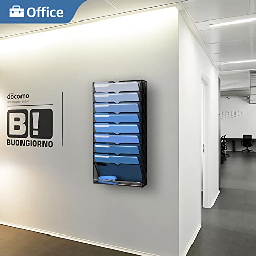 Daltack Wall File Holder 10 Tier Hanging Wall File Organizer, For Papers Mails Folders Clipboard Magazine Organization, Black, For Office Home, Mesh Metal #TOP3