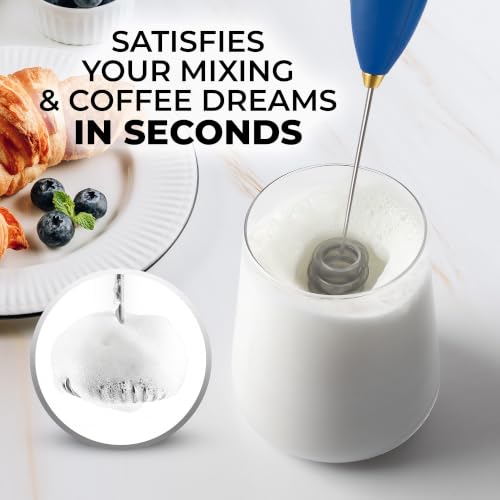 Image of Zulay Kitchen Powerful Milk Frother Wand With Duracell Batteries - Ultra Fast Handheld Drink Mixer - Electric Whisk Foam Maker for Coffee, Lattes, Cappuccino & Matcha - Triple Whisk - Prussian Gold